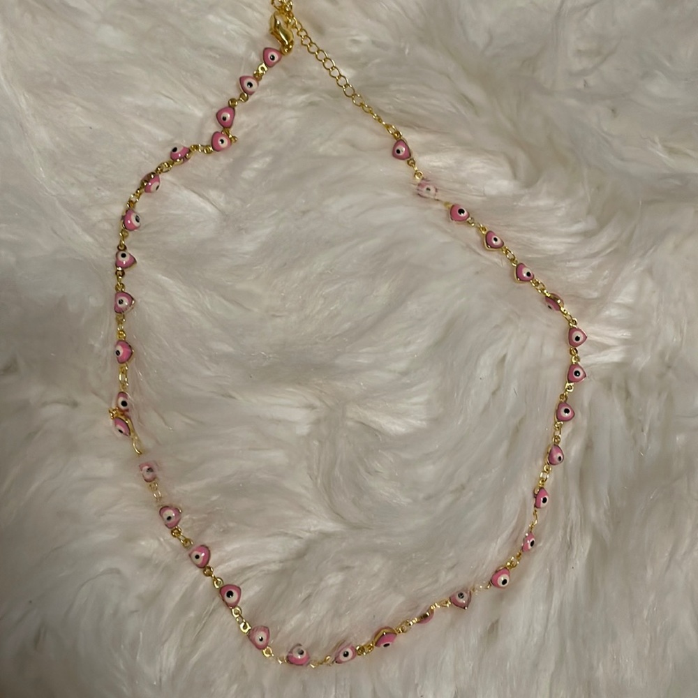 Pink evil eye necklace